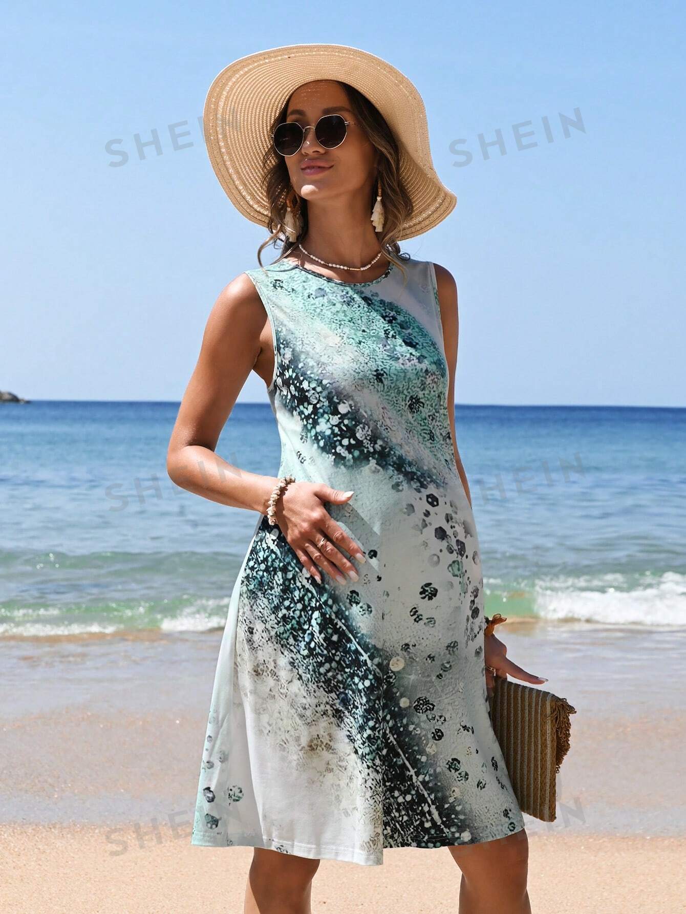 SHEIN Праздничное облегающее платье-майка без рукавов для беременных с принтом тай-дай, многоцветный