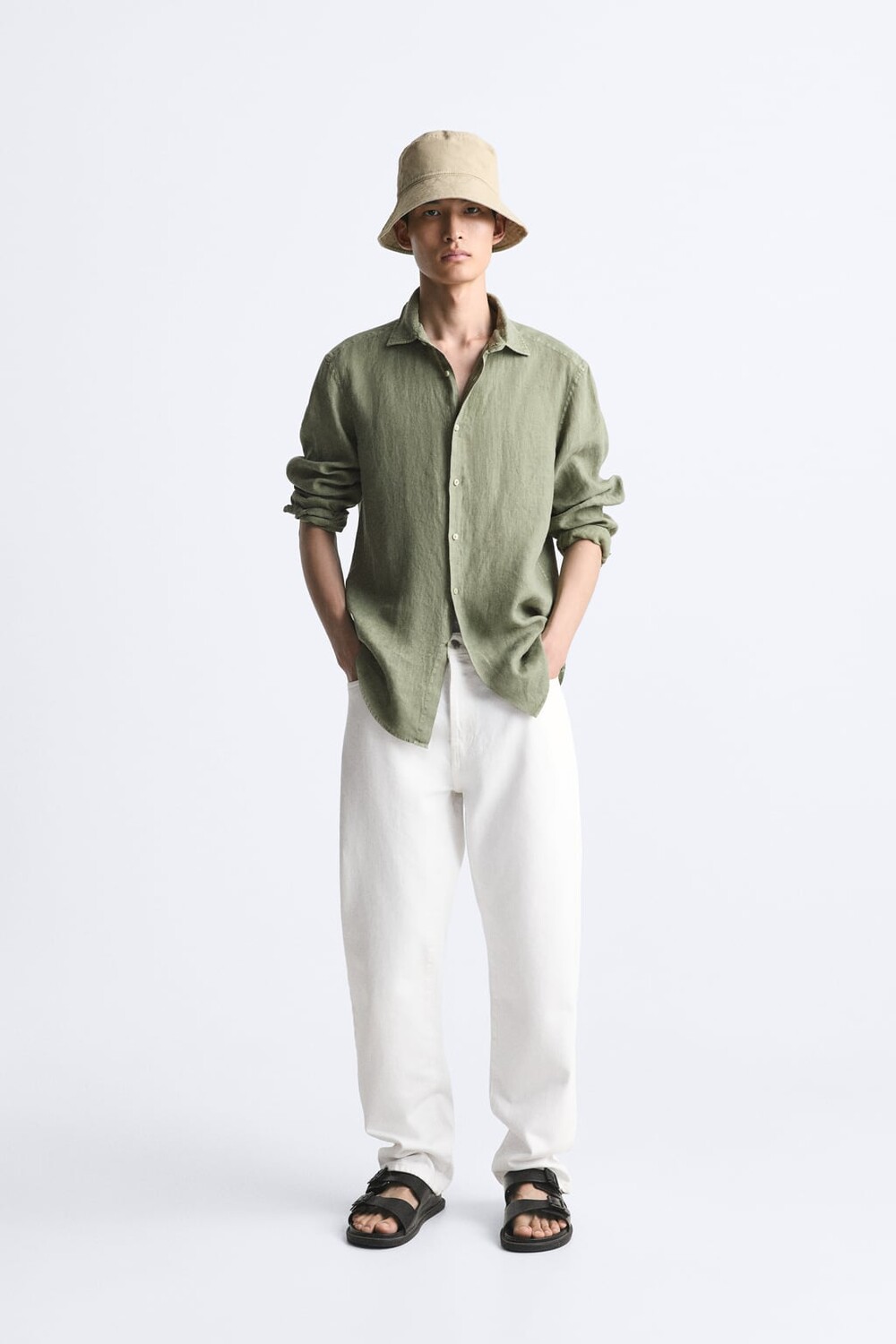 

Льняная рубашка ZARA, хаки