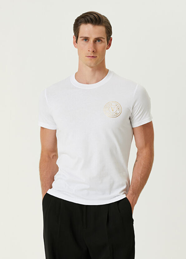 

Футболка с золотым логотипом Versace Jeans Couture, белый