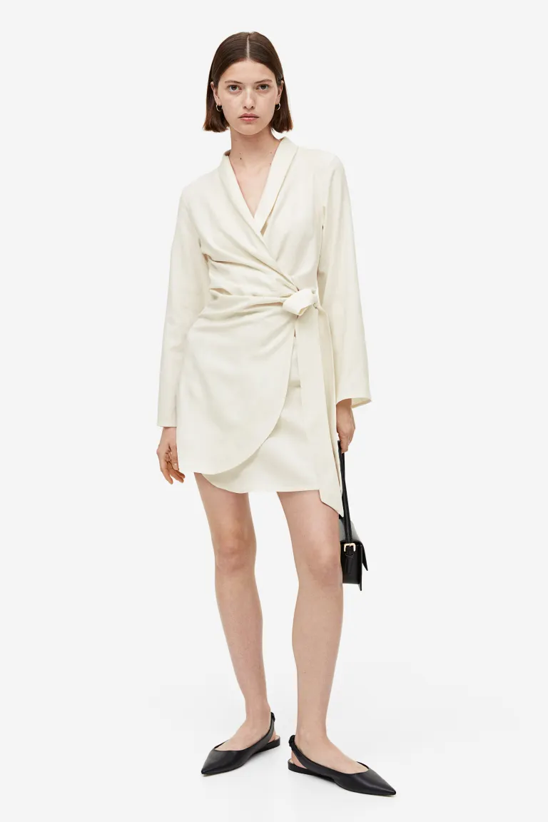 

Платье из смесового льна с трансфером H&M, бежевый