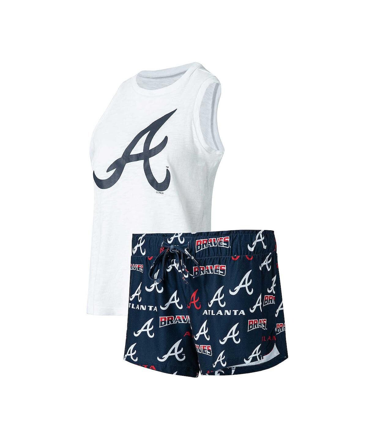 

Женский белый, темно-синий комплект для сна Atlanta Braves больших размеров с майкой и шортами Concepts Sport