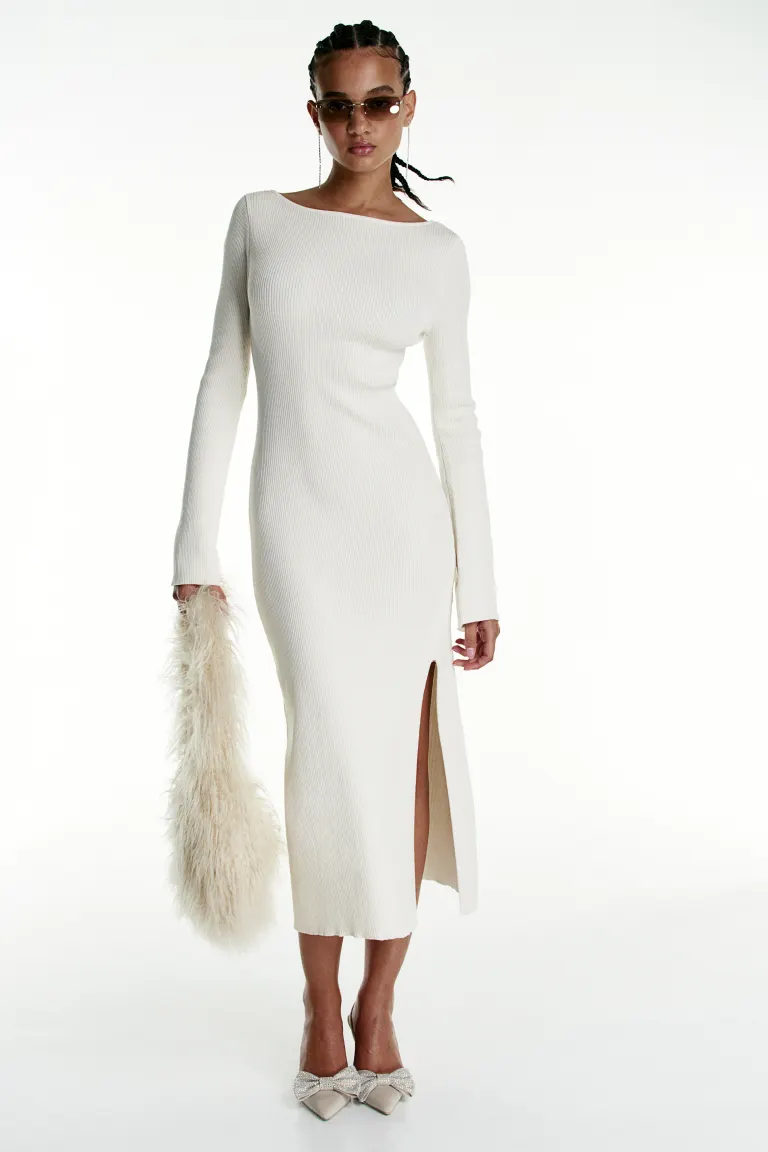 Облегающее платье из эластичного трикотажа H&M, бежевый модное мини платье с квадратным вырезом и длинными рукавами однотонное облегающее платье с разрезом по бокам для женщин прямая