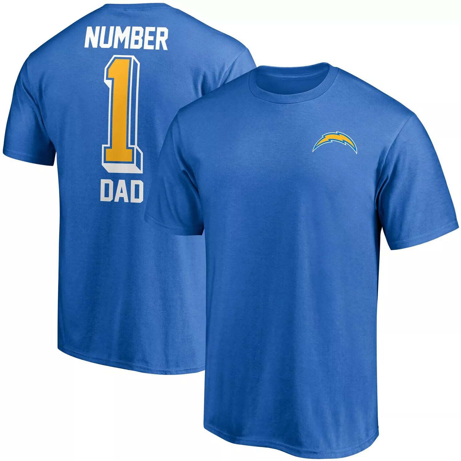 

Мужская футболка Fanatics пудрово-синего цвета Los Angeles Chargers #1 Dad Dad, Синий