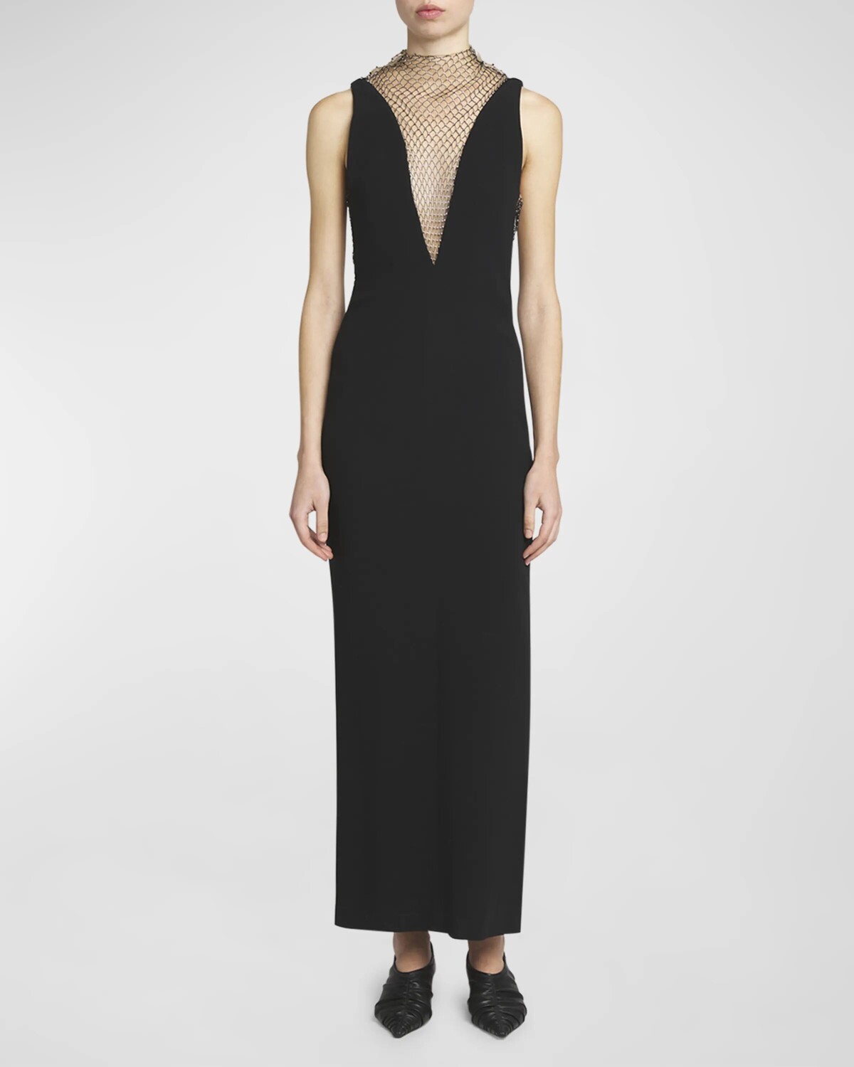 

Платье с глубоким V-образным вырезом и сеткой из стразов Stella McCartney, цвет Black