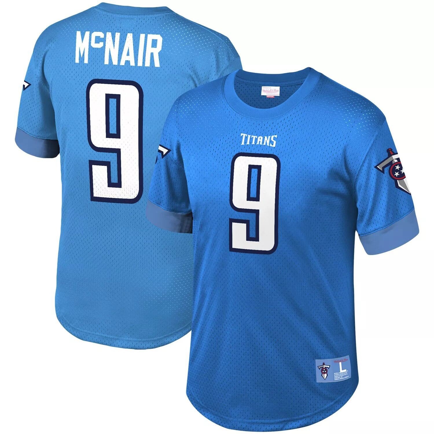 

Мужская голубая футболка с именем и номером игрока Mitchell & Ness Steve McNair Tennessee Titans в сетку с именем и номером игрока в отставке, Синий