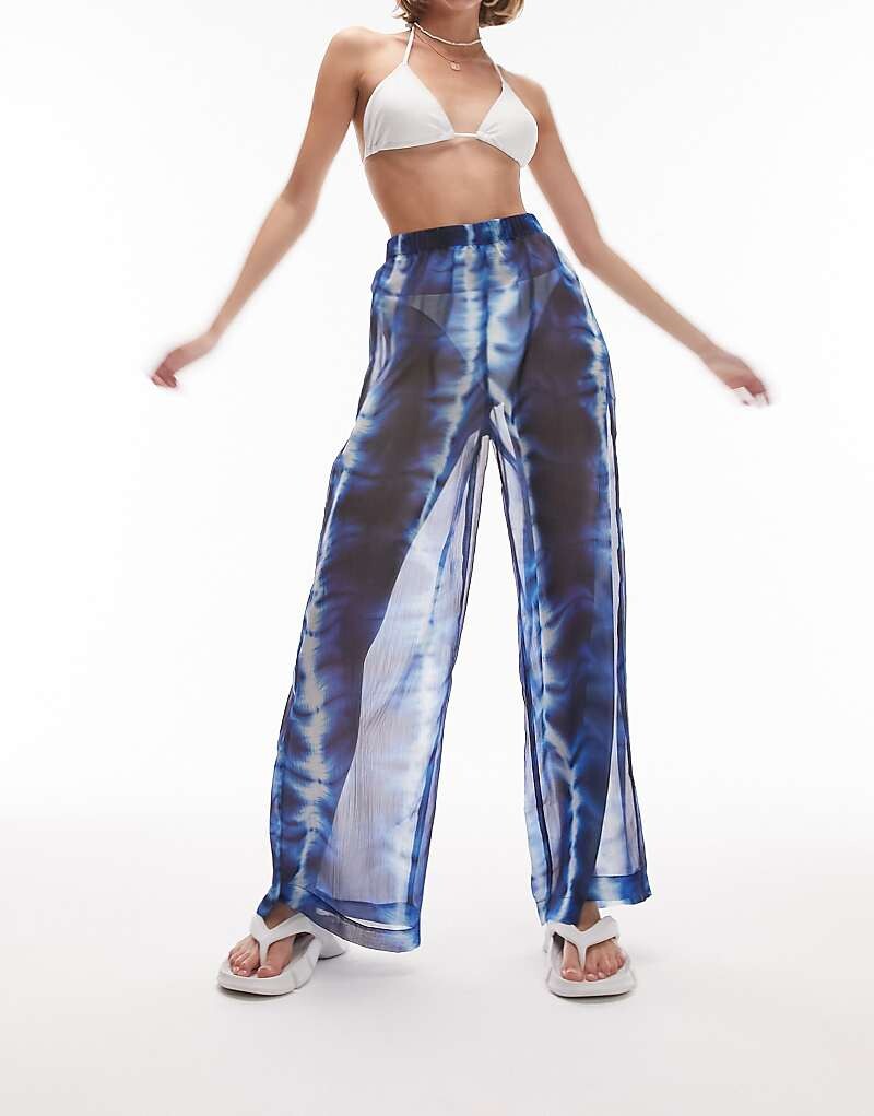 Синие шифоновые купальные брюки с принтом Topshop Petite Batik
