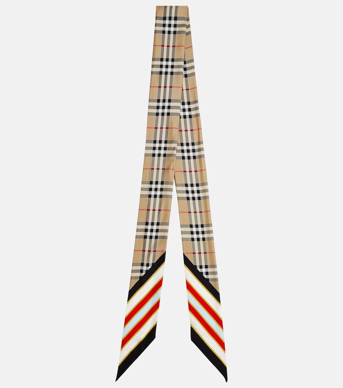 

Узкий шелковый шарф в клетку Burberry, бежевый