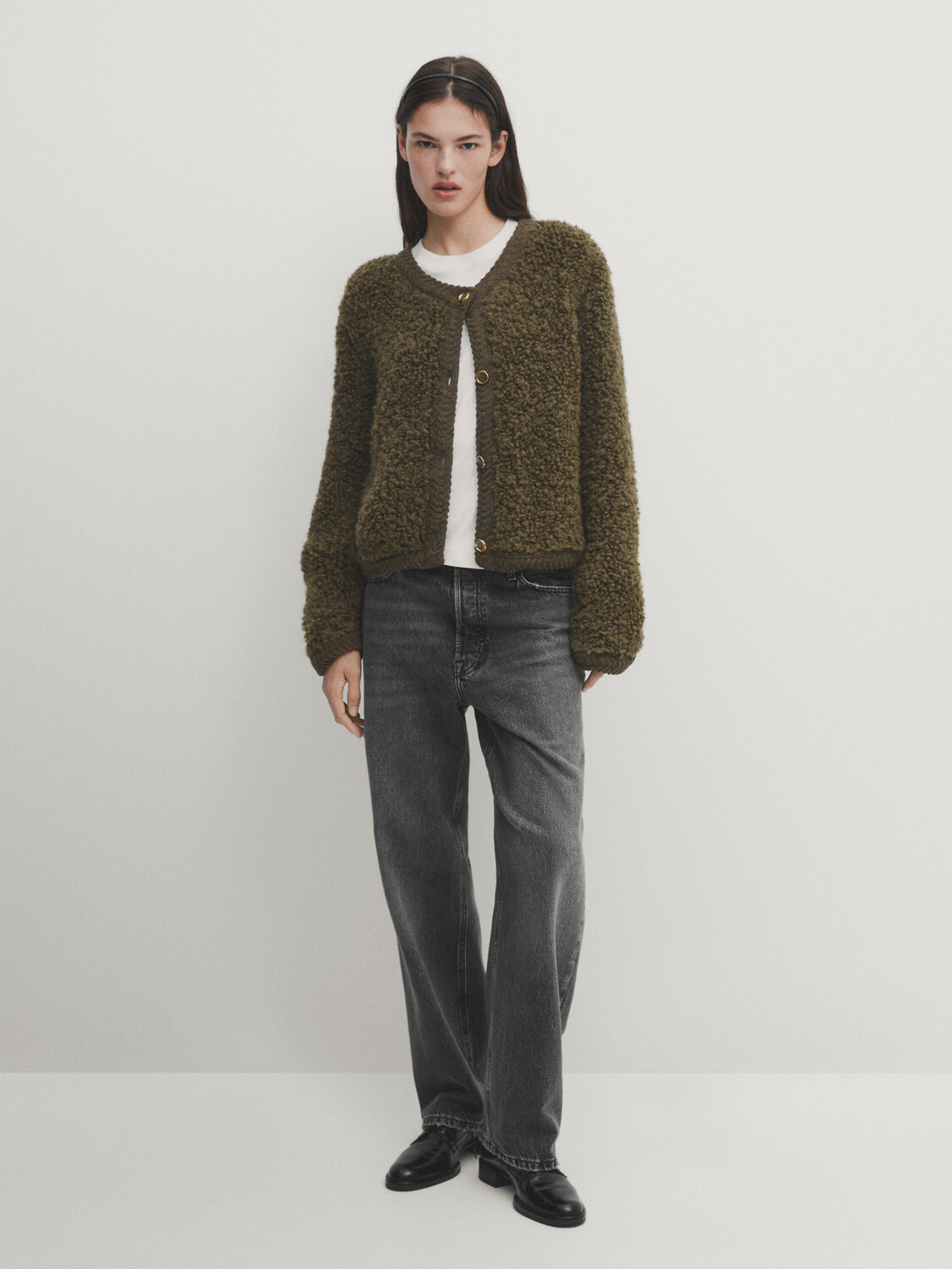 

Кардиган из трикотажа букле с пуговицами Massimo Dutti, хаки