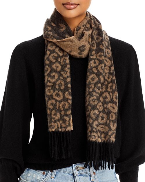 

Кашемировый шарф с леопардовым принтом C by Bloomingdale's Cashmere, цвет Tan/Beige