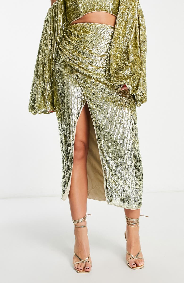 

EDITION Юбка миди с искусственным запахом и пайетками ASOS DESIGN, золотой