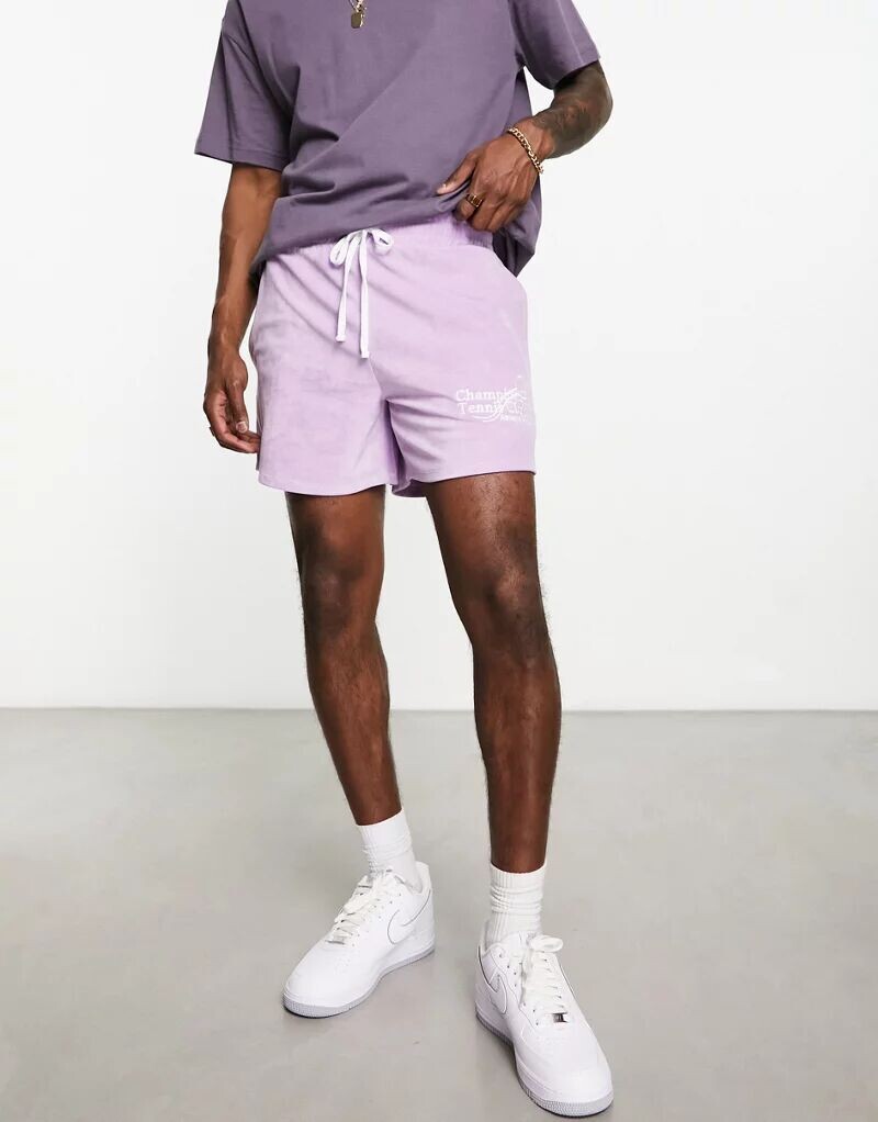 

Фиолетовые махровые шорты оверсайз с вышивкой ASOS
