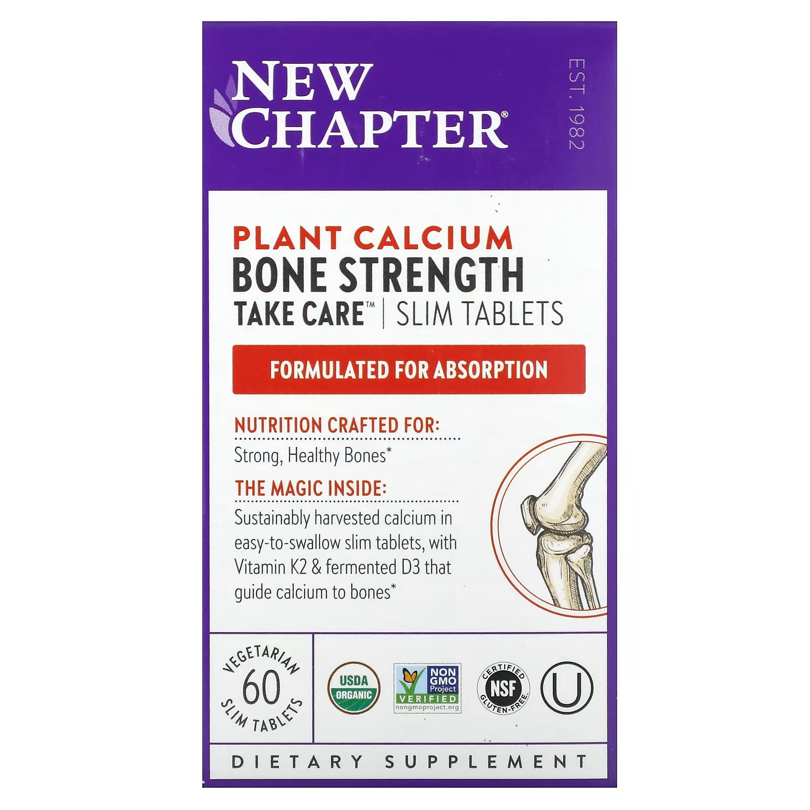 Растительный кальций New Chapter Take Care для укрепления костей, 60 вегетарианских тонких таблеток new chapter bone strength take care 120 тонких вегетарианских таблеток