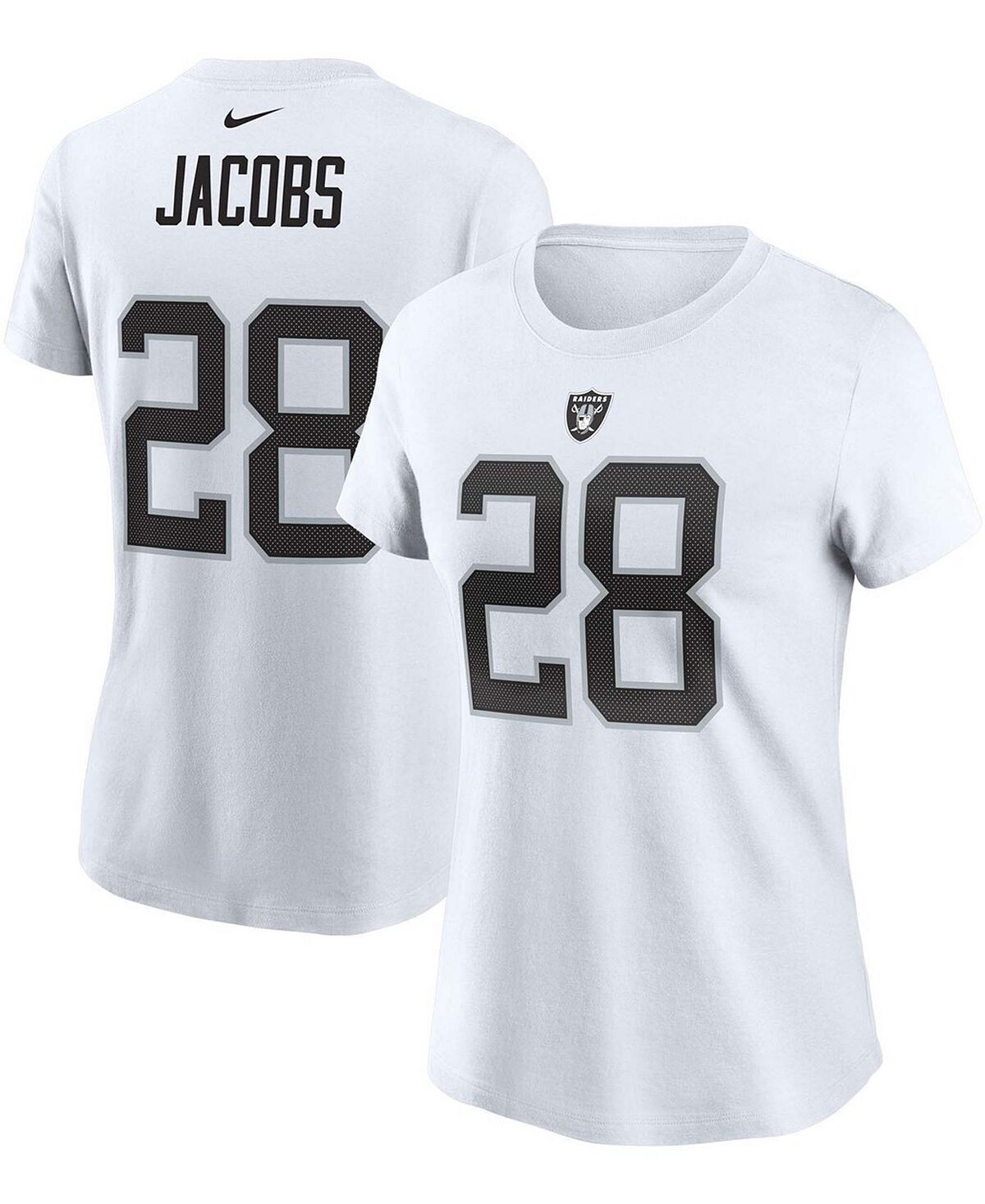 

Женская белая футболка с именем и номером Josh Jacobs Las Vegas Raiders Nike, белый