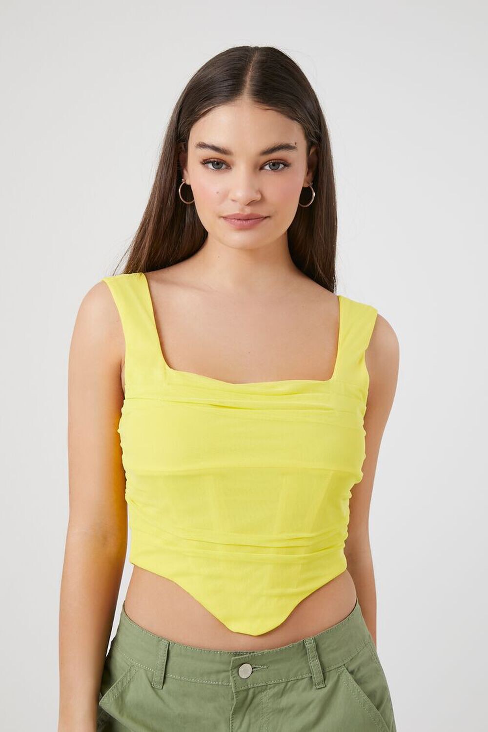 

Укороченный топ из корсетной сетки Forever 21, желтый