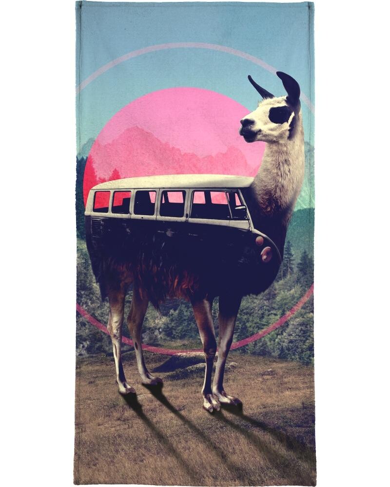 

Полотенце для ванной Juniqe Llama, цвет Blau & Rosa