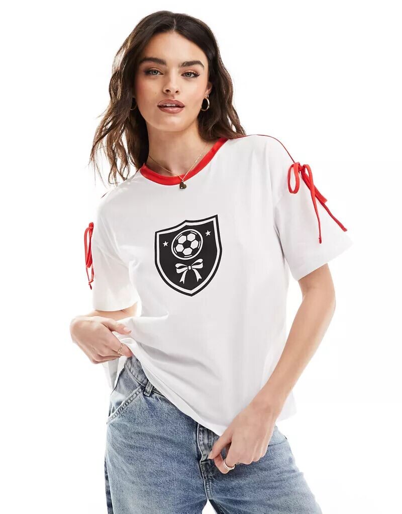 

Белая спортивная футболка оверсайз с бантом ASOS Design
