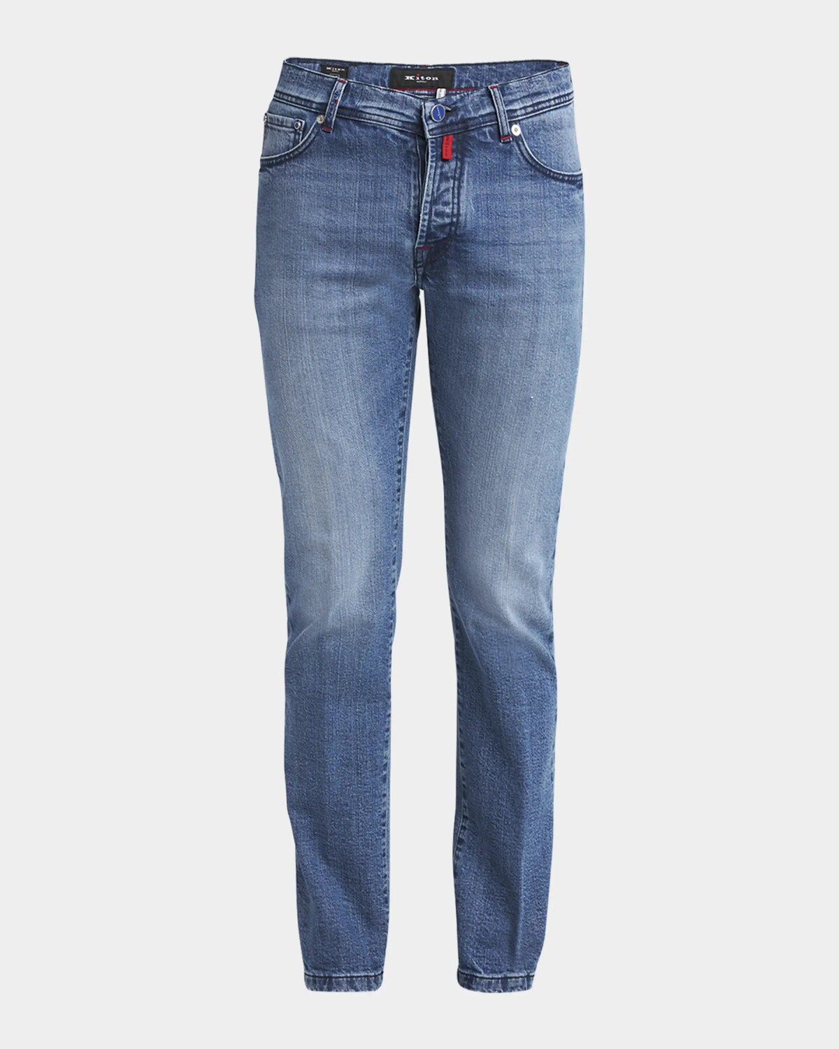 

Мужские прямые джинсы из светлого денима Kiton, цвет Lt Blu