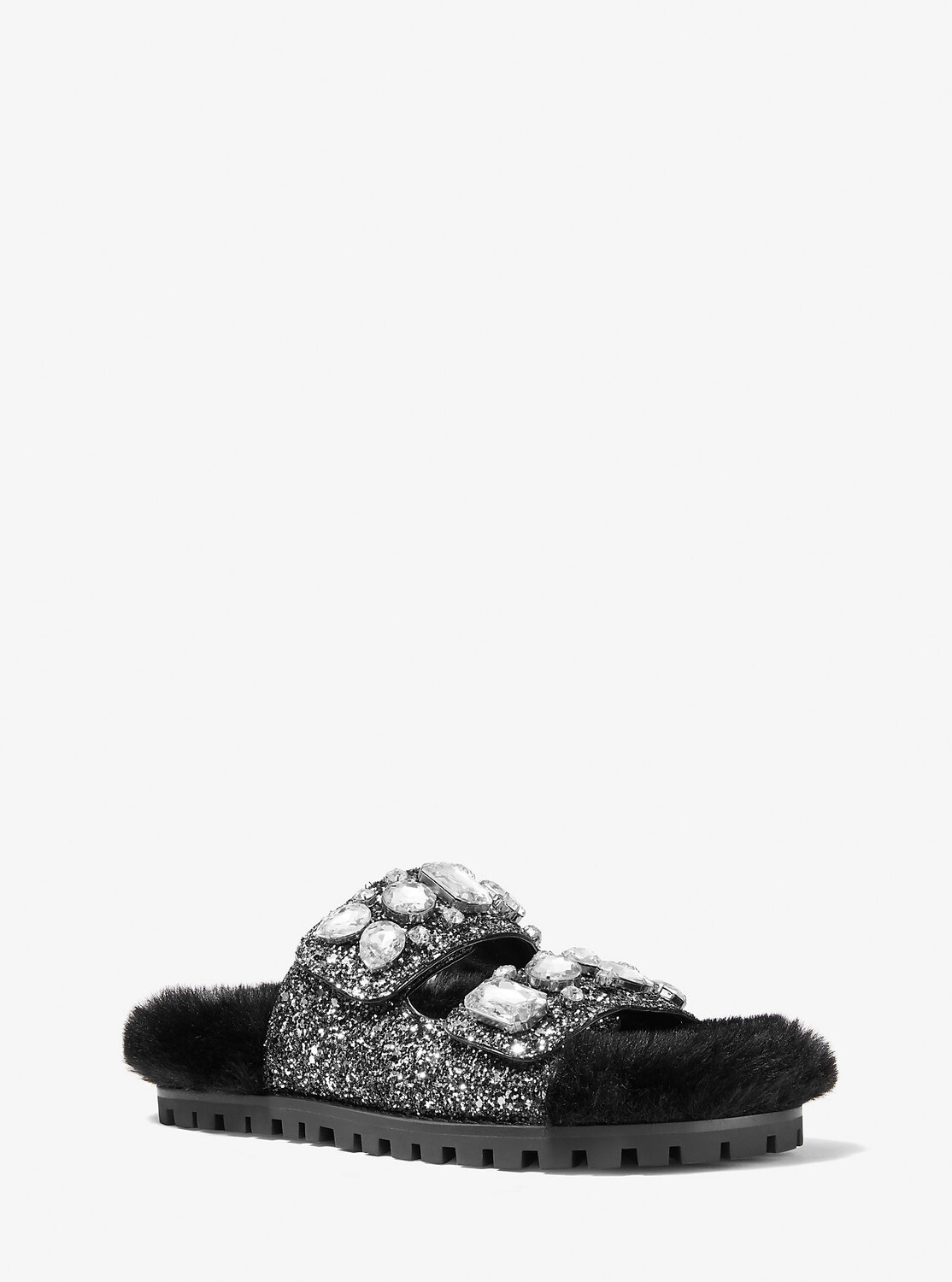 

Шлепанцы Stark с декорированными блестками и искусственным мехом Michael Kors, серебряный