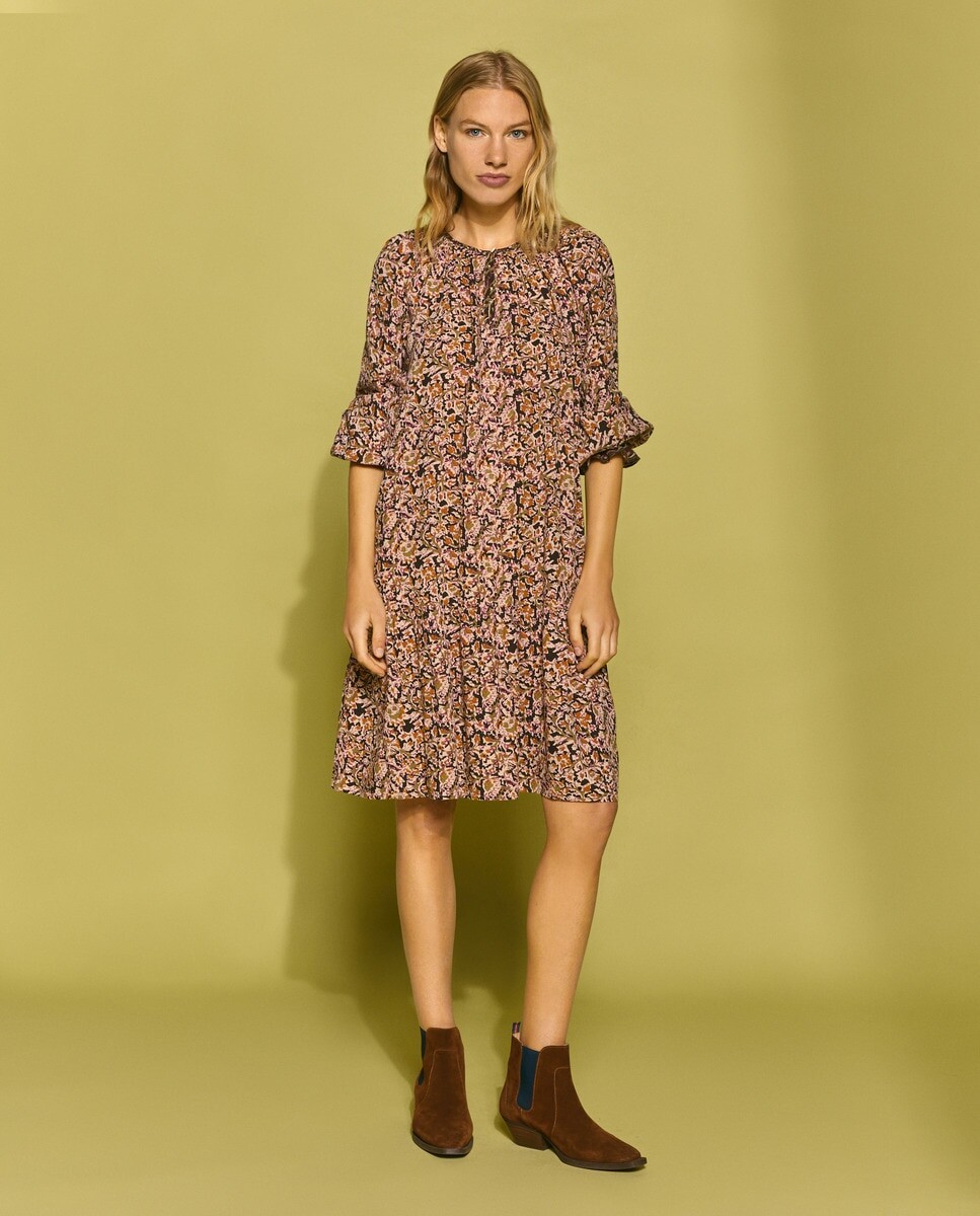 

Короткое платье с длинными рукавами Southern Cotton, коричневый