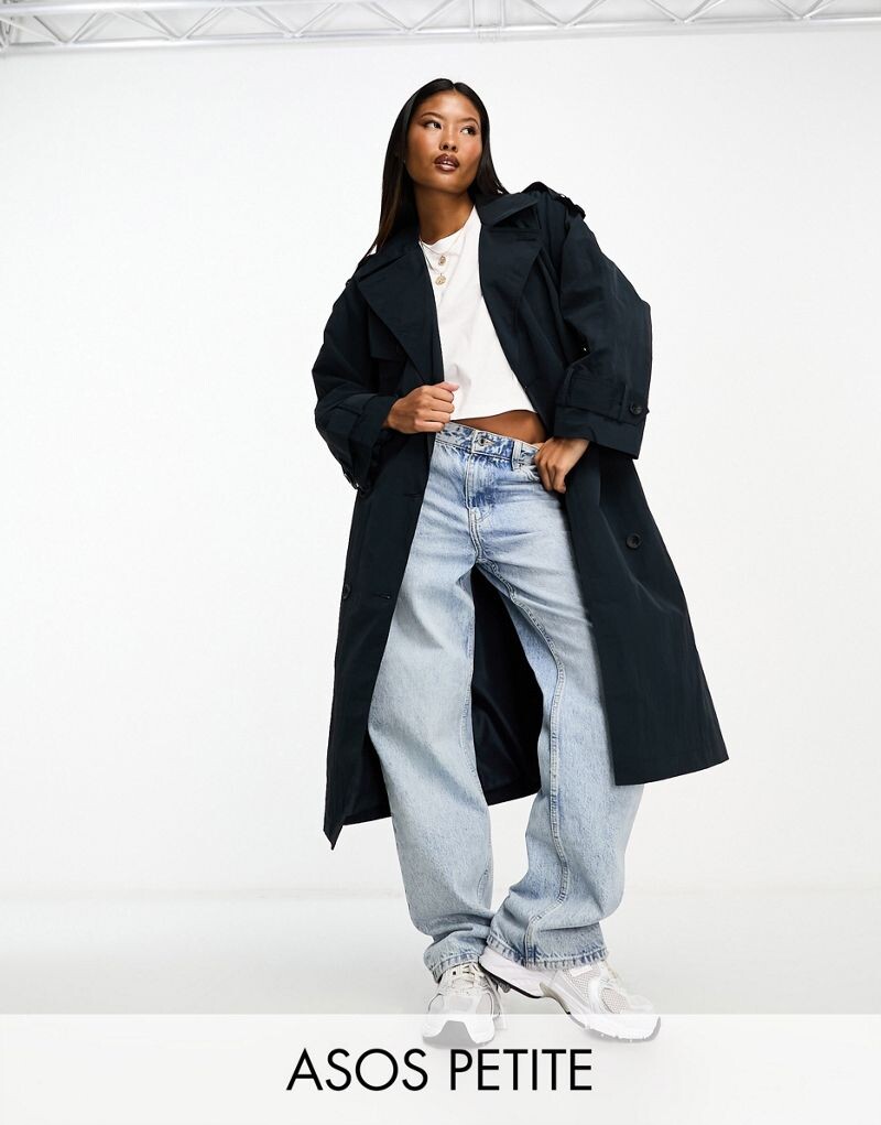 

Темно-синий тренч ASOS DESIGN Petite