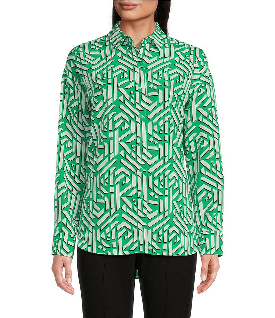 KARL LAGERFELD PARIS Блузка с геометрическим воротником и длинными рукавами, зеленый