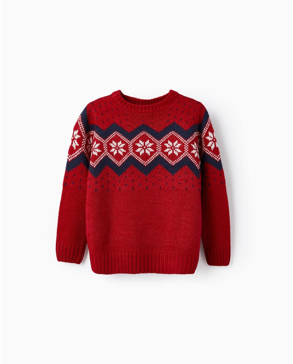 Жаккардовый свитер для мальчика с круглым вырезом Zippy, красный