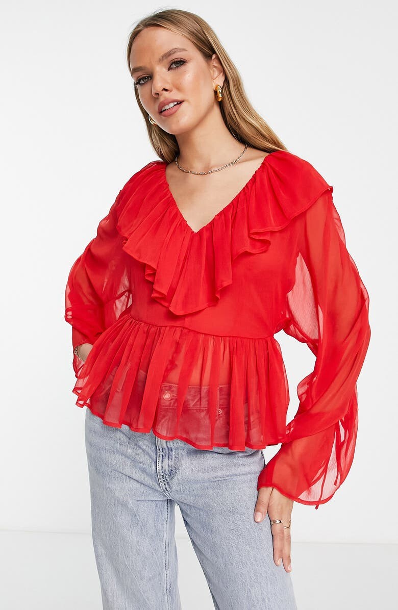 

Блузка с оборками и баской ASOS DESIGN, красный