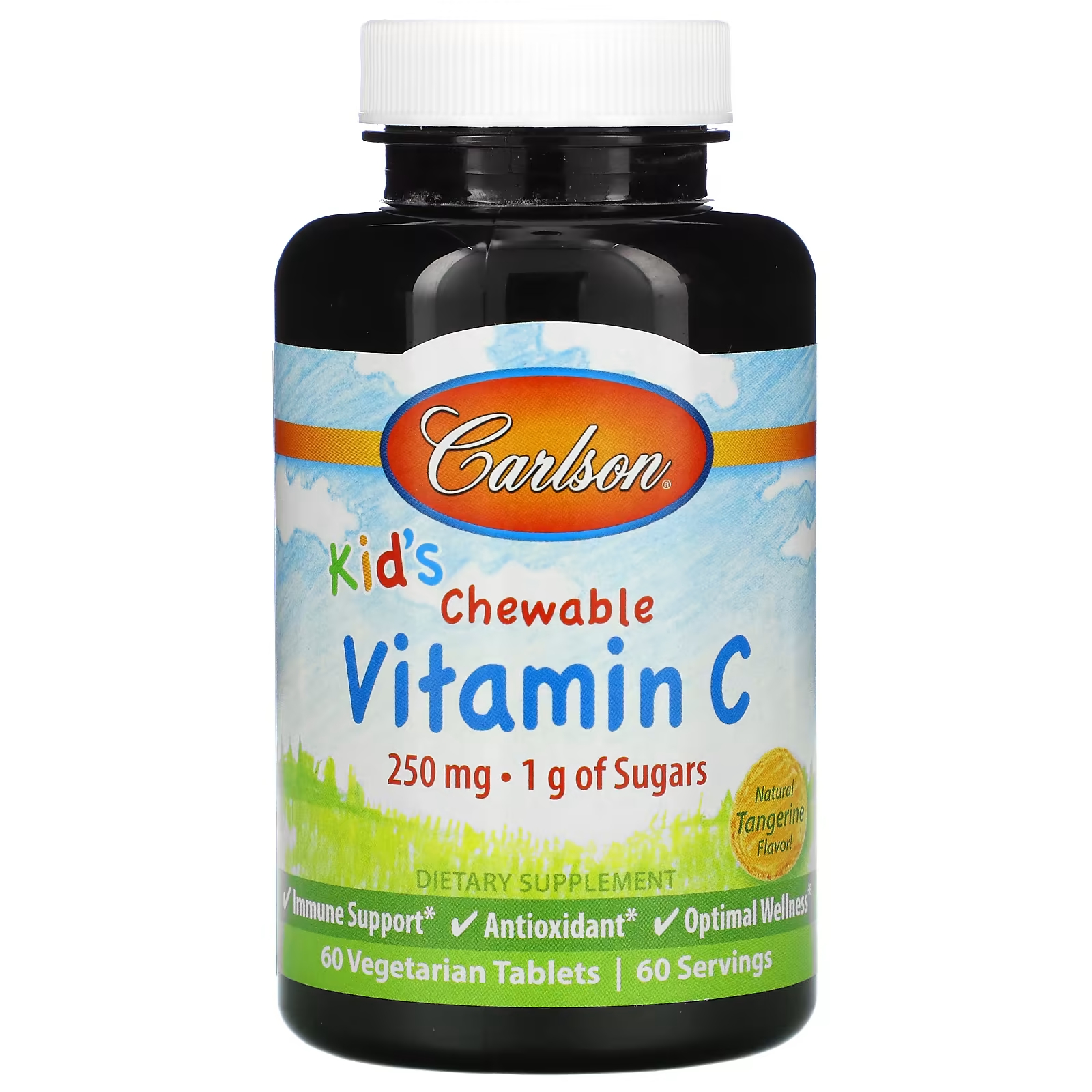 Жевательные таблетки Carlson Kid's с витамином С, натуральный мандарин, 60 вегетарианских таблеток