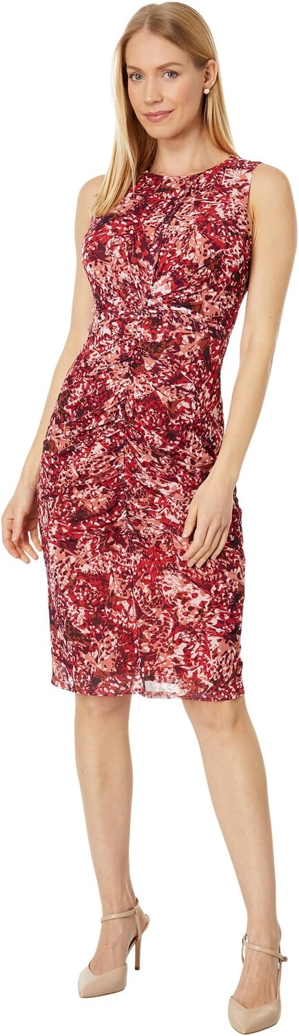 

Облегающее платье из сетчатой ​​ткани со сборками Vince Camuto, цвет Red Multi