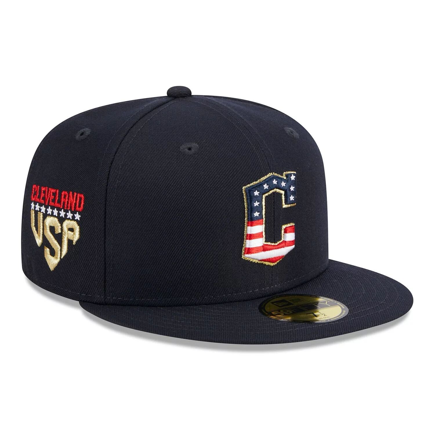 

Мужская кепка New Era Navy Cleveland Guardians, 2023, четвертое июля 59FIFTY, облегающая шляпа