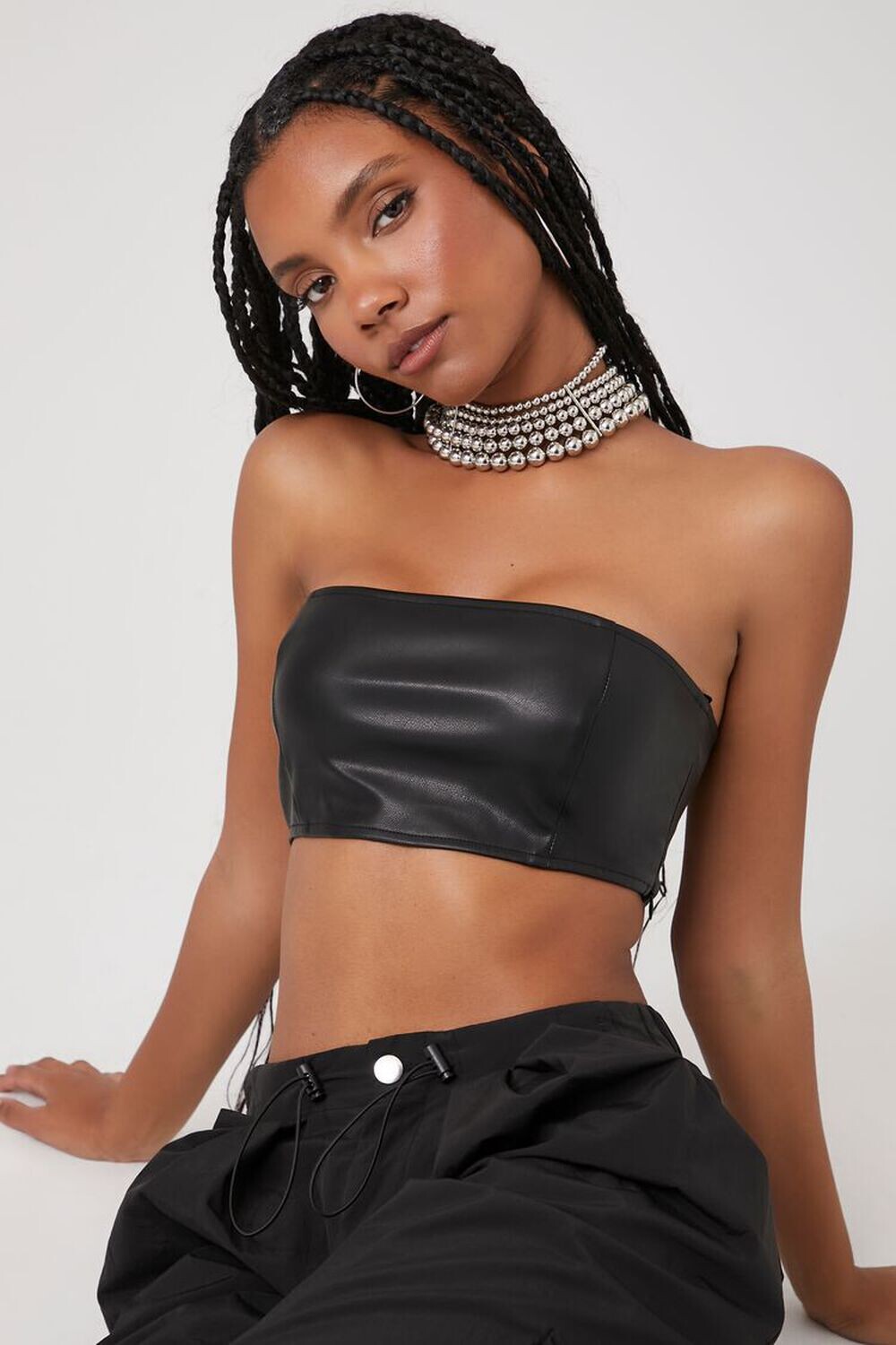 

Укороченный топ-труба из искусственной кожи Forever 21, черный