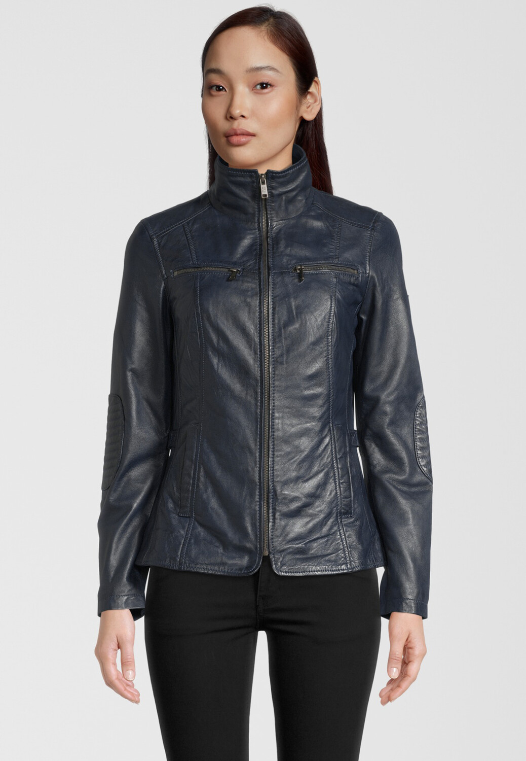 

Кожаная куртка H.I.S Bikerjacke mit Stehkragen, темно синий
