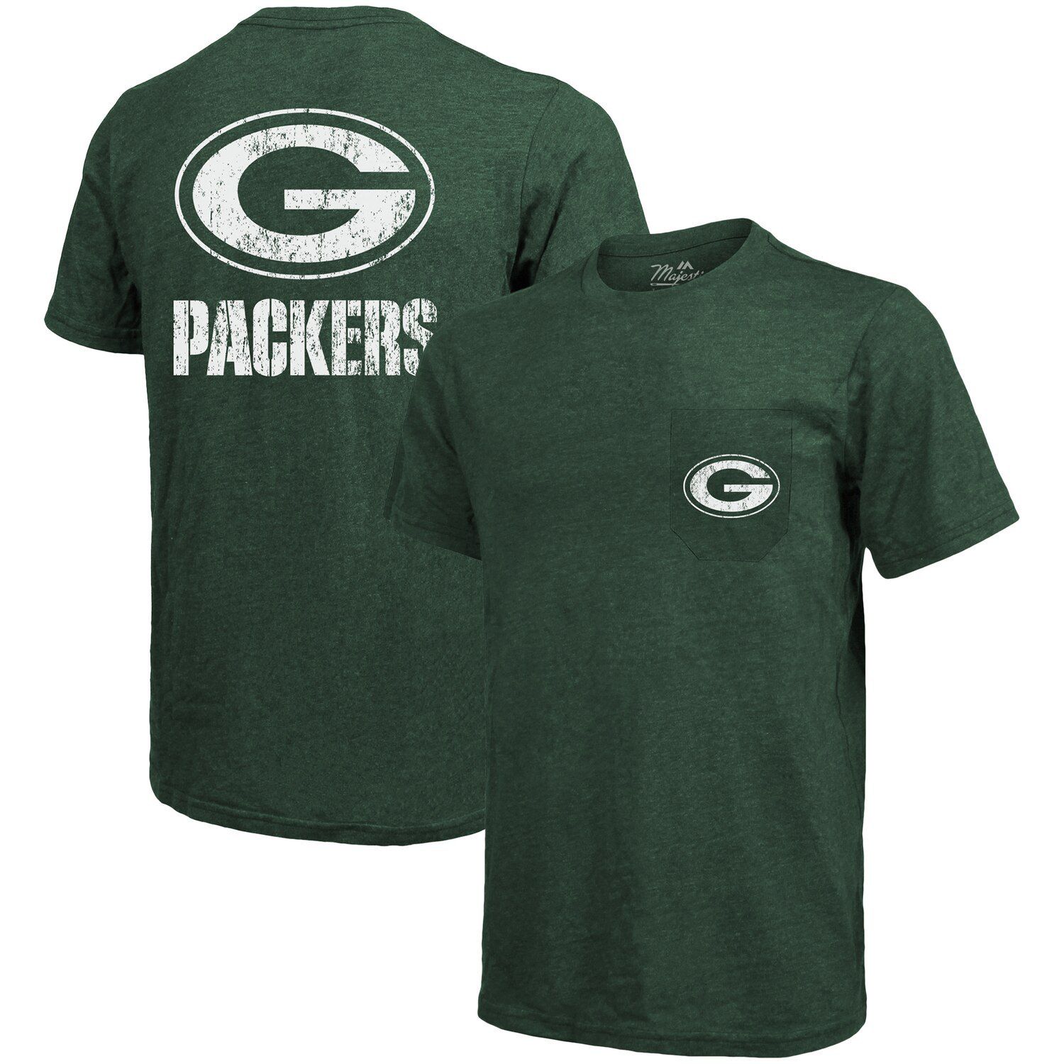 Футболка с карманами Green Bay Packers Threads Tri-Blend — меланжево-зеленый Majestic футболка с карманами tri blend new york jets threads меланжево зеленый majestic