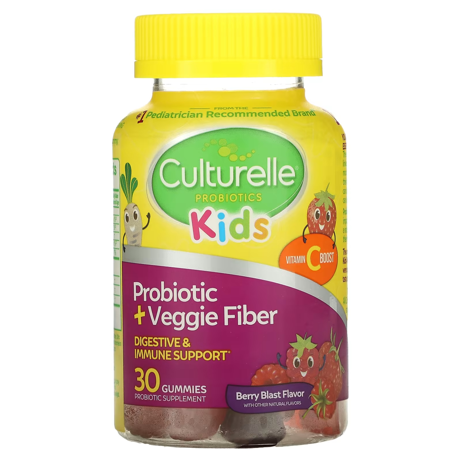 Пробиотическая добавка Culturelle Berry Blast с растительной клетчаткой, 30 жевательных таблеток focus factor kids extra strength berry blast 120 жевательных таблеток