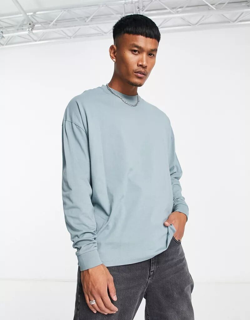 

Серо-синяя футболка оверсайз с длинными рукавами ASOS