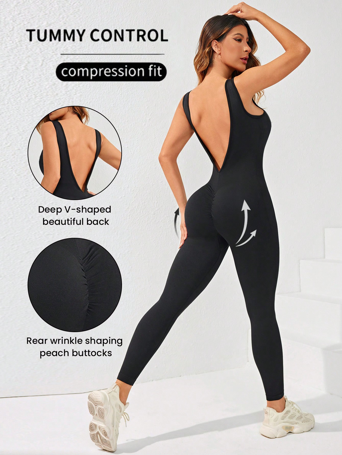 Женский спортивный комбинезон с открытой спиной, черный популярный модный свободный женский комбинезон однотонный женский комбинезон