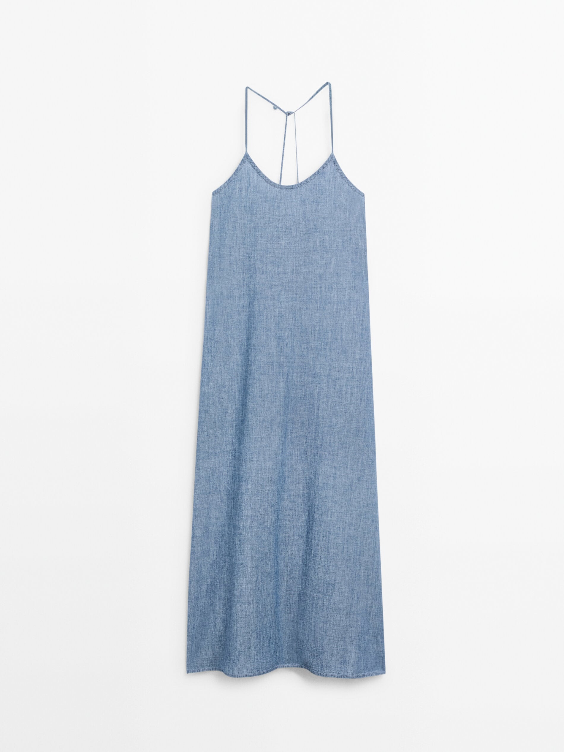 Длинное джинсовое платье с бретелями Massimo Dutti, синий