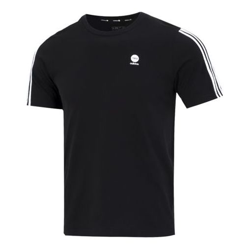 Футболка Men's adidas neo Solid Color Stripe Logo Athleisure Casual Sports Round Neck Short Sleeve Black T-Shirt, черный