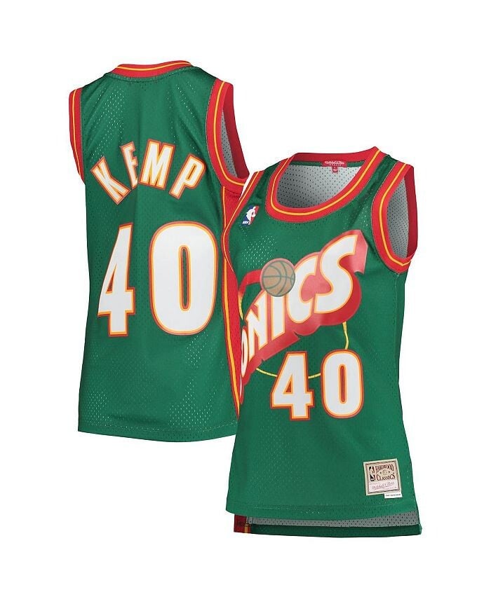 

Женская майка Shawn Kemp Green Seattle SuperSonics 1995-96 Hardwood Classics Swingman Mitchell & Ness, зеленый