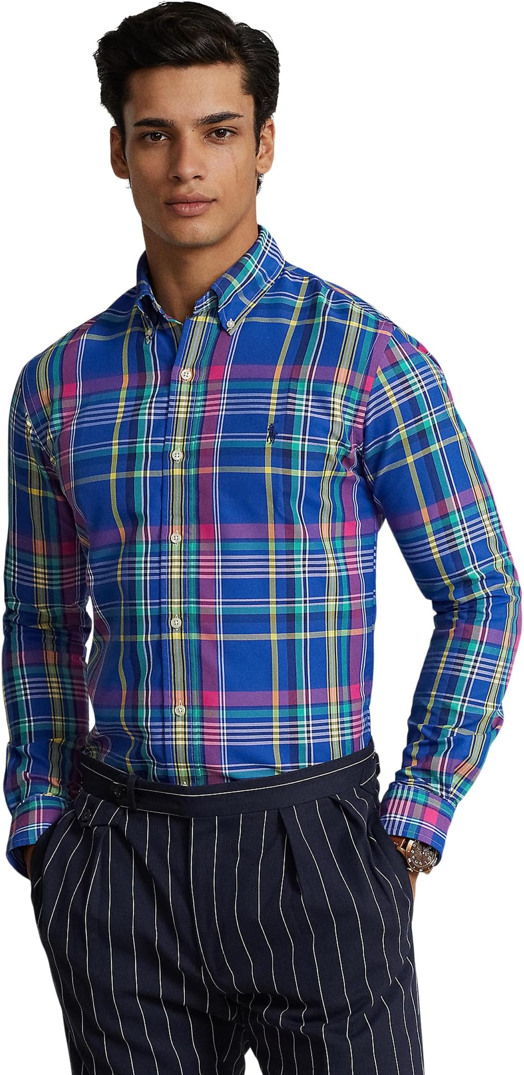 

Рубашка-поло Classic Fit Plaid Performance Long Sleeve Shirt Polo Ralph Lauren, цвет Royal/Pink Multi