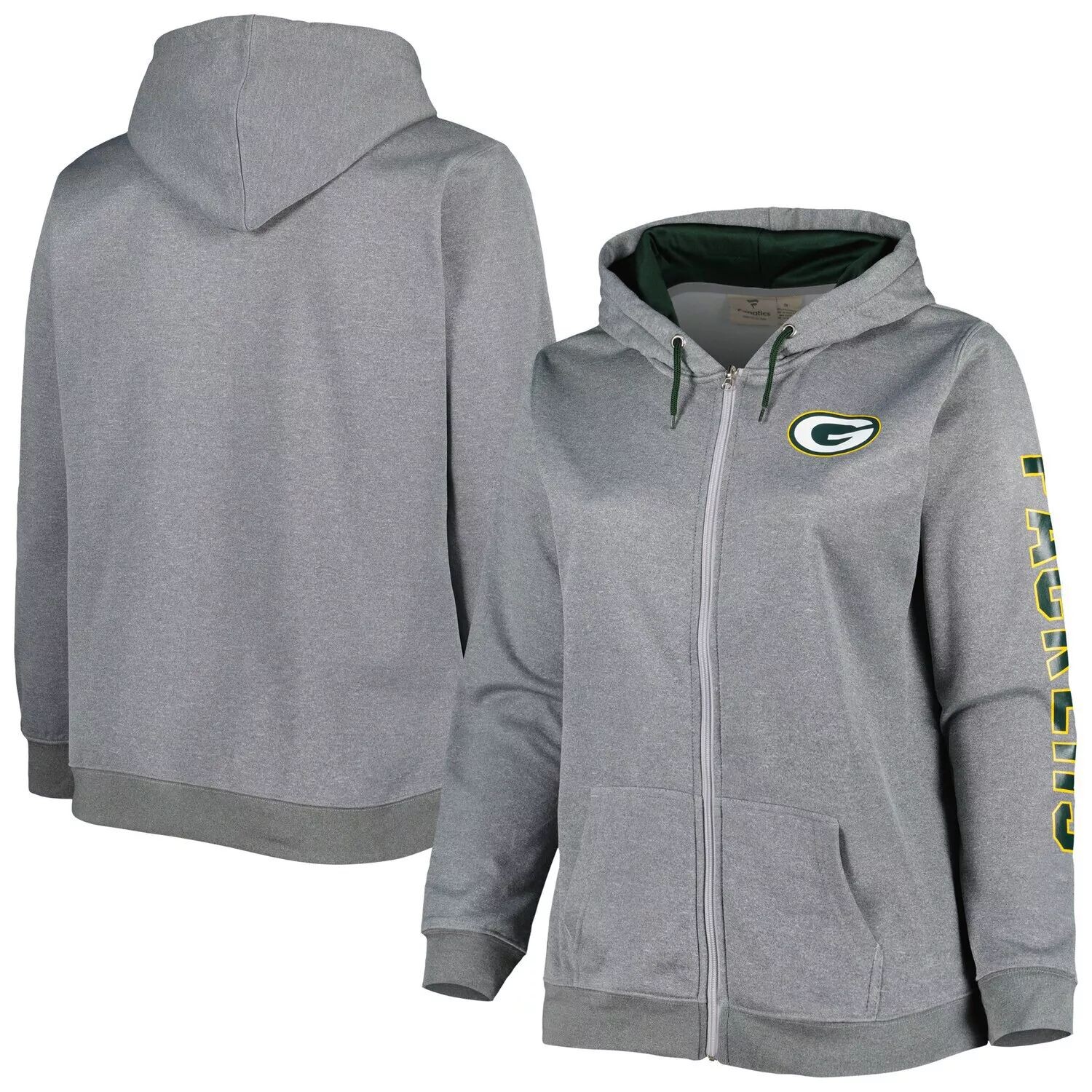 

Женская флисовая куртка с капюшоном и молнией во всю длину Green Bay Packers Heather Charcoal Fanatics