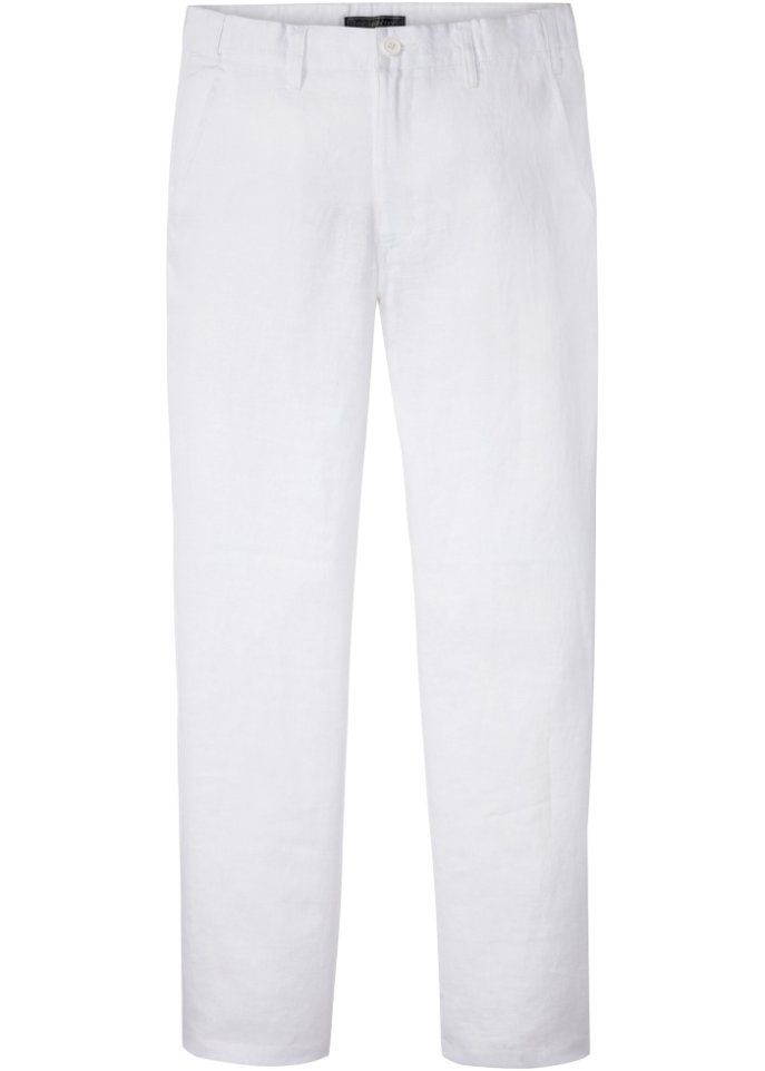 Льняные брюки-чиносы стандартного кроя с удобным прямым поясом Bpc Selection, белый лонг bpc удобный на 10 11 лет