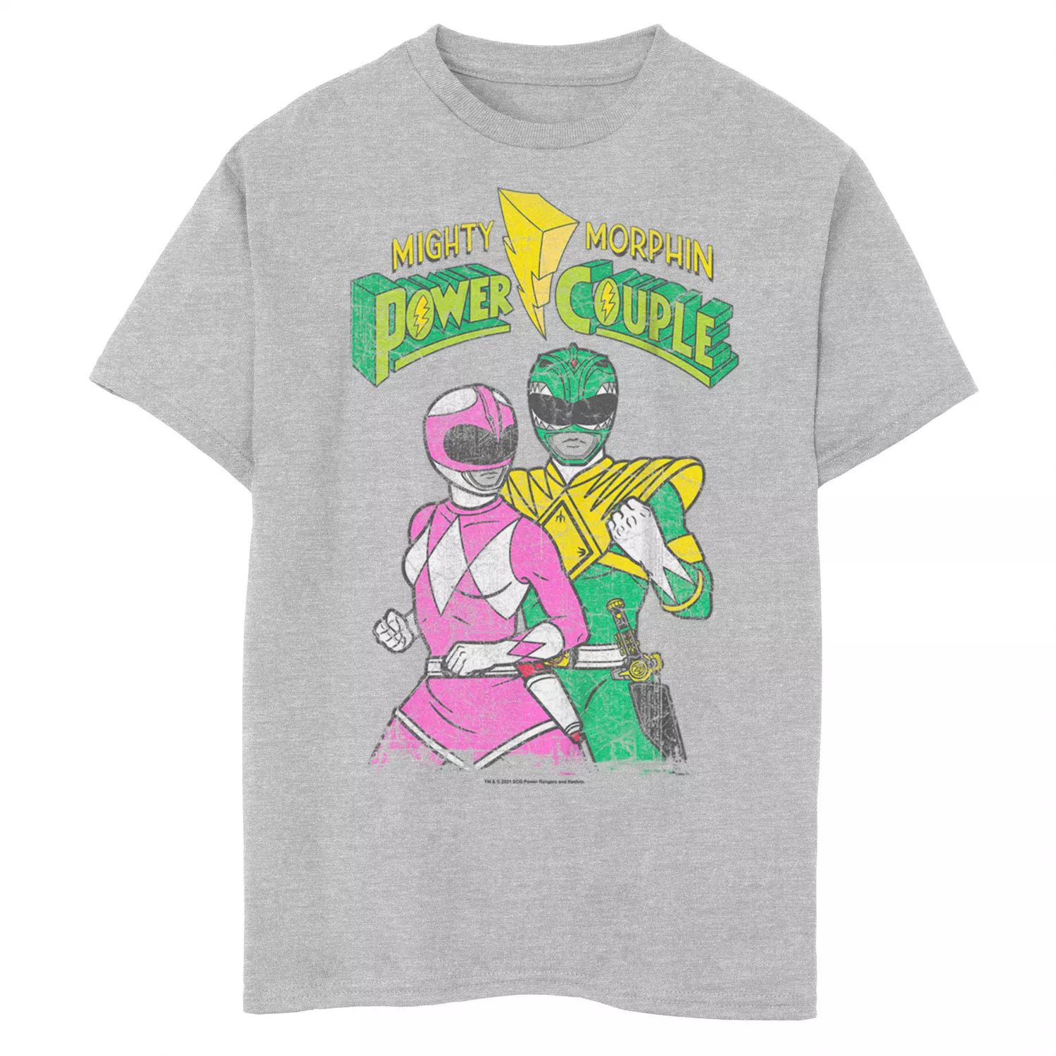 Розовая и зеленая футболка с рисунком Power Rangers Mighty Morphin Power для мальчиков 8–20 лет Licensed Character