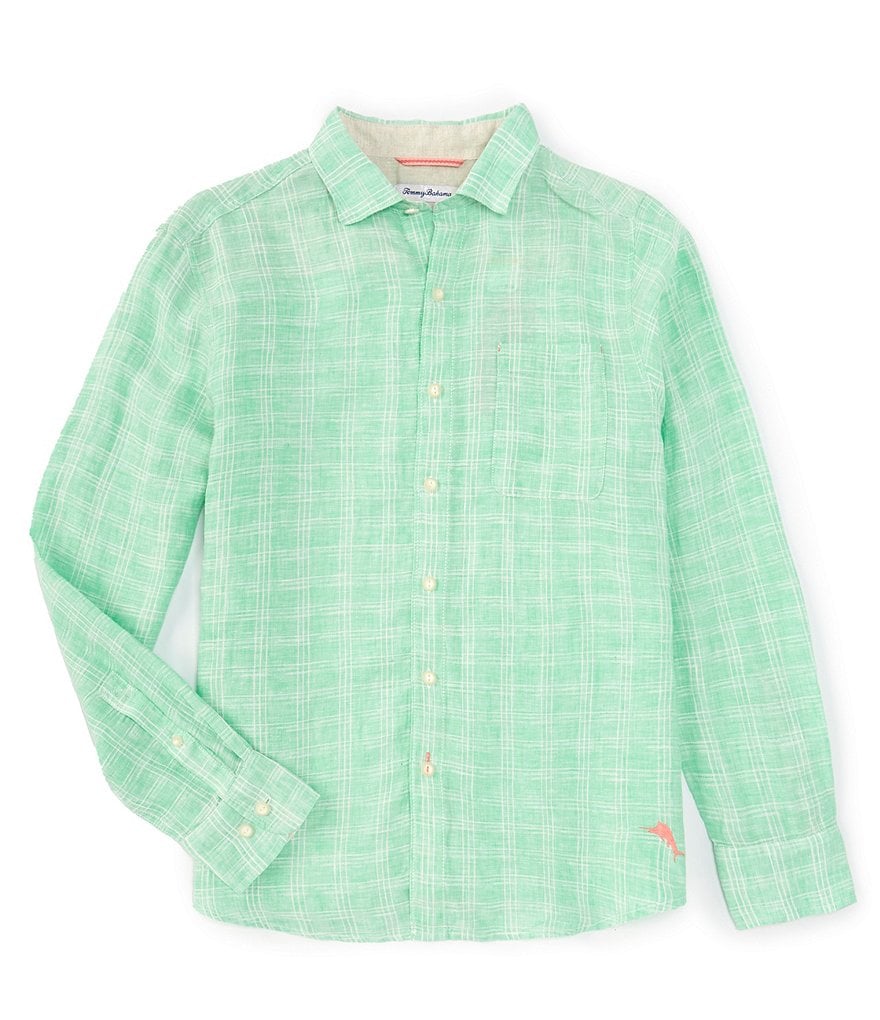 Tommy Bahama Ventana Льняная рубашка с длинными рукавами в клетку, зеленый