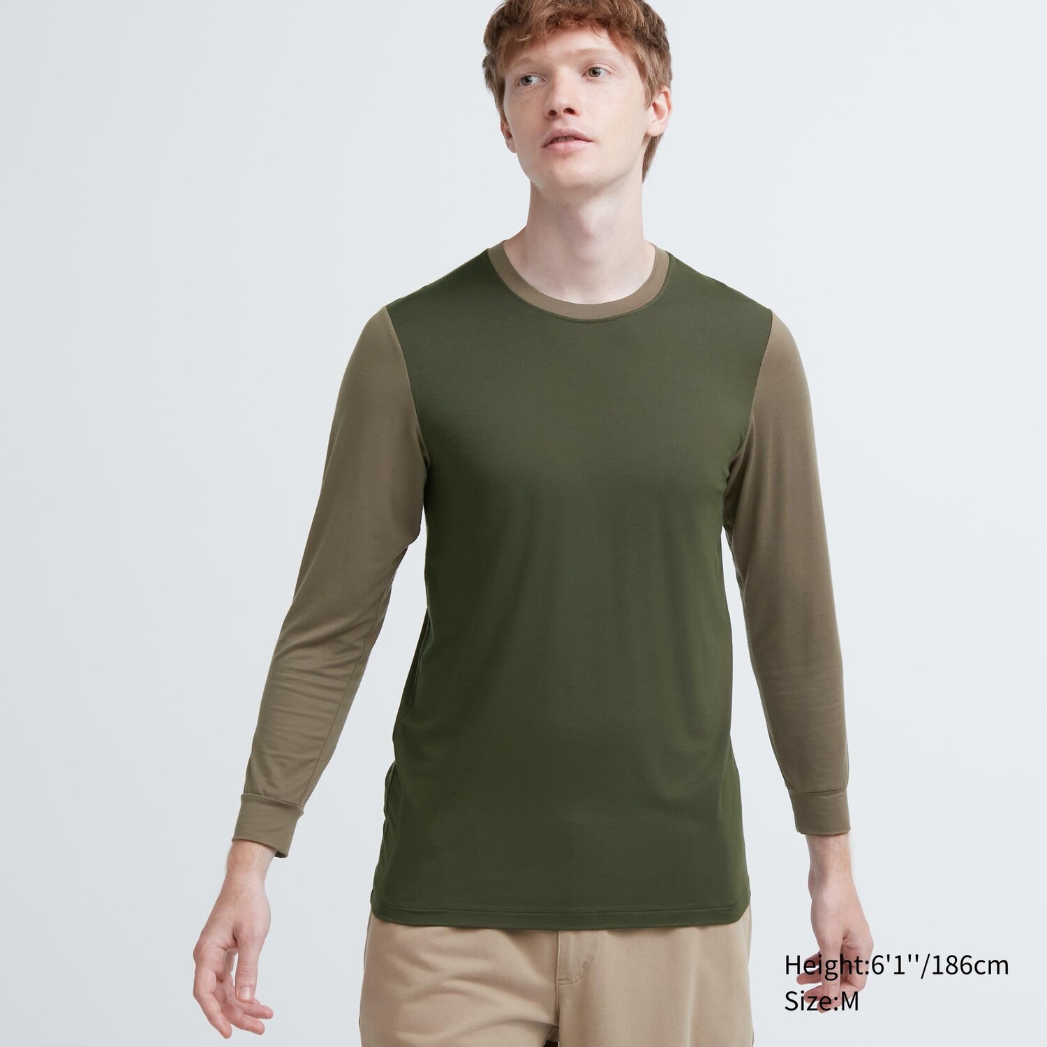 

Термотоп с длинными рукавами и круглым вырезом HEATTECH Uniqlo, темно-зеленый
