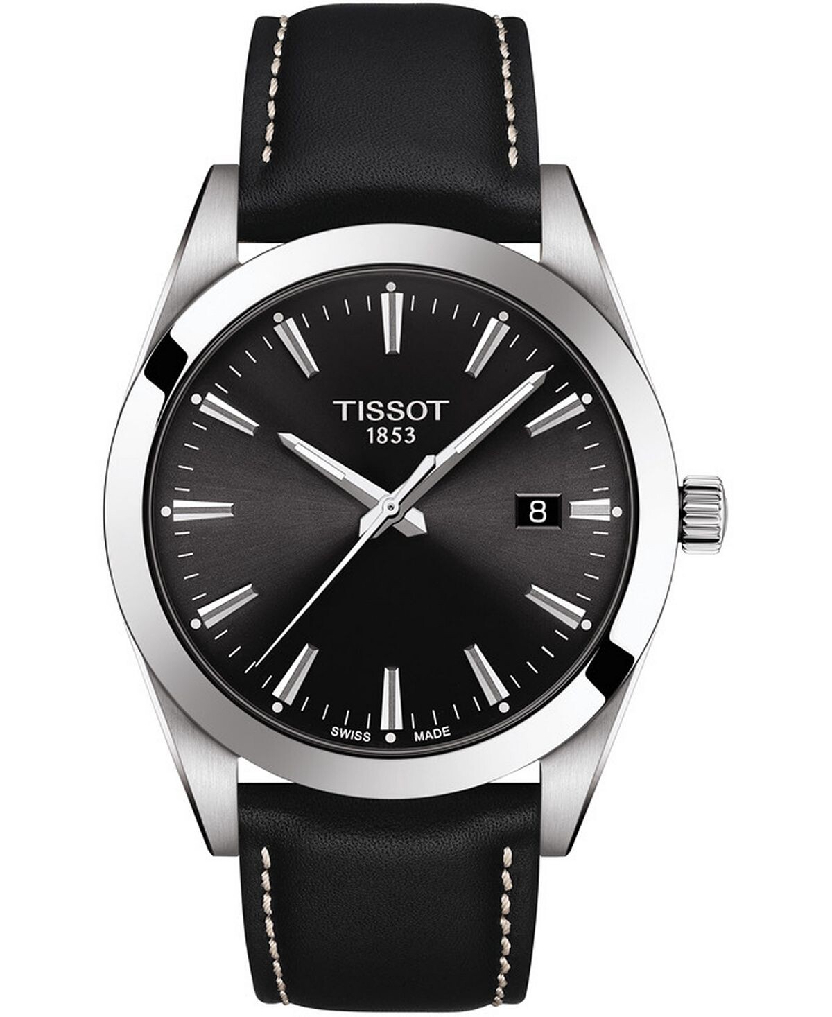 

Мужские швейцарские часы T-Classic Gentleman с черным кожаным ремешком, 40 мм Tissot