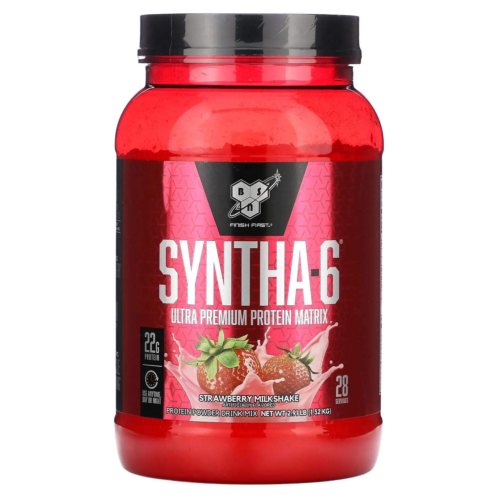 BSN Syntha-6 порошок для приготовления протеинового напитка Powder Drink Mix клубничный коктейль 2,91 фунтов (1,32 кг)