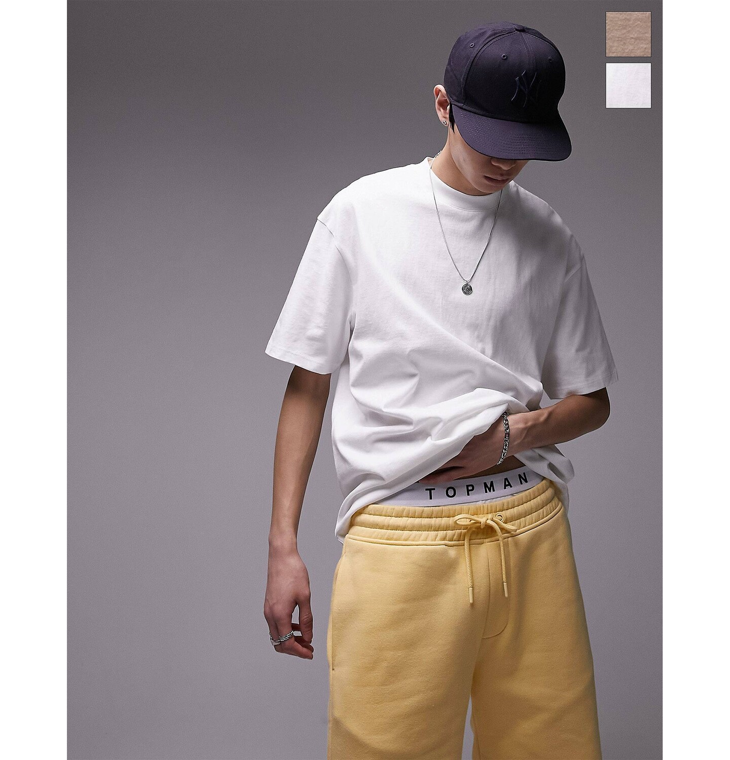 

Комплект из 2 футболок свободного кроя Topman белого и каменного цветов, Белый