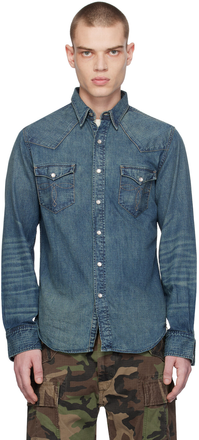 

Джинсовая рубашка в стиле вестерн индиго Rrl, цвет Dark wash