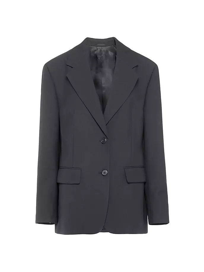 цена Однобортный шерстяной пиджак Prada, черный